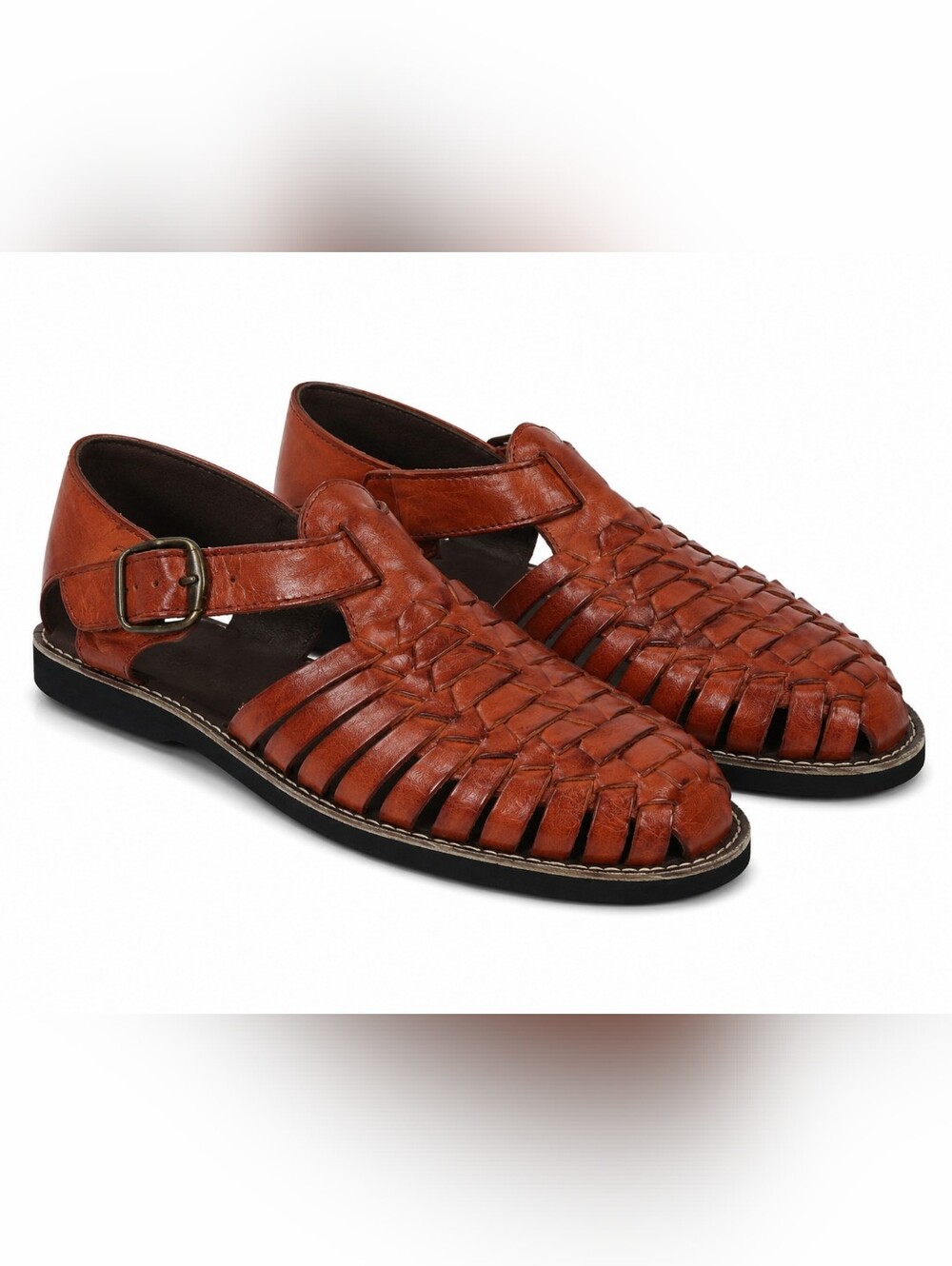D'Santy Leather Huarache Sandals Mexico Woven Fisherman Brown 8 Boho Festival